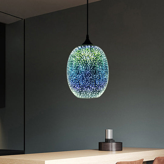 Modern Glass Pendant Lighting - Colorful 3-D Cylinder/Oval/Cone Shape Chrome Led Ceiling Lamp