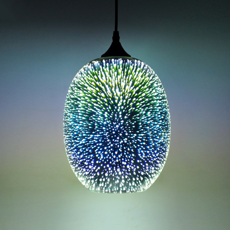 Modern Glass Pendant Lighting - Colorful 3-D Cylinder/Oval/Cone Shape Chrome Led Ceiling Lamp