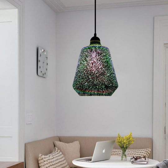 Modern Glass Pendant Lighting - Colorful 3-D Cylinder/Oval/Cone Shape Chrome Led Ceiling Lamp