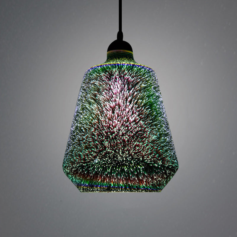 Colorful Glass Pendant Lamp with Chrome LED, Modern 3-D Design, Hanging Ceiling Lighting
