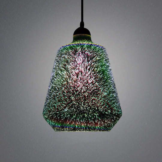 Colorful Glass Pendant Lamp with Chrome LED, Modern 3-D Design, Hanging Ceiling Lighting