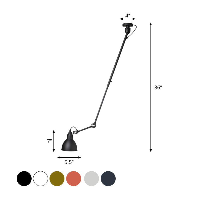 Modern Dome Pendant Lamp with Articulating Arm - Black/Gray Ceiling Light for Kitchen