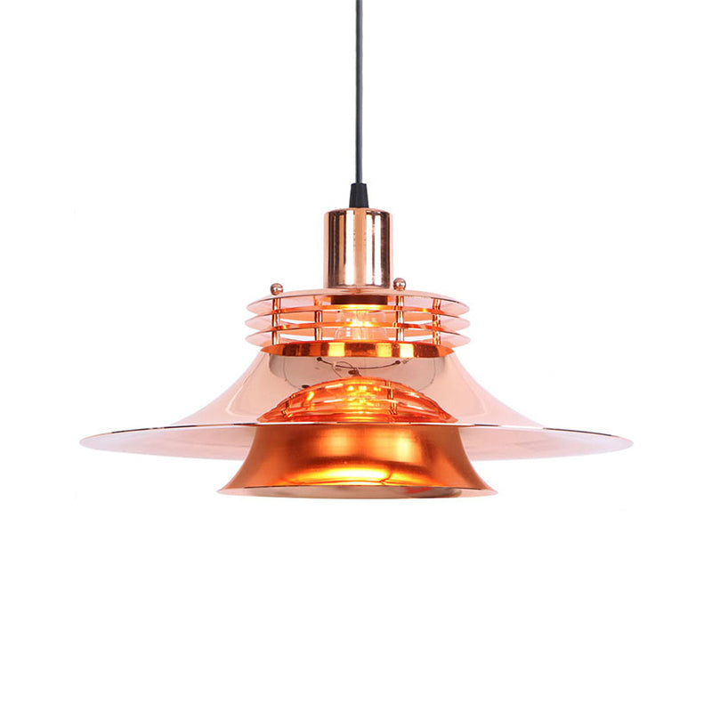 Industrial Metallic Pendant Lamp For Dining Room - 1 Light Flared Design
