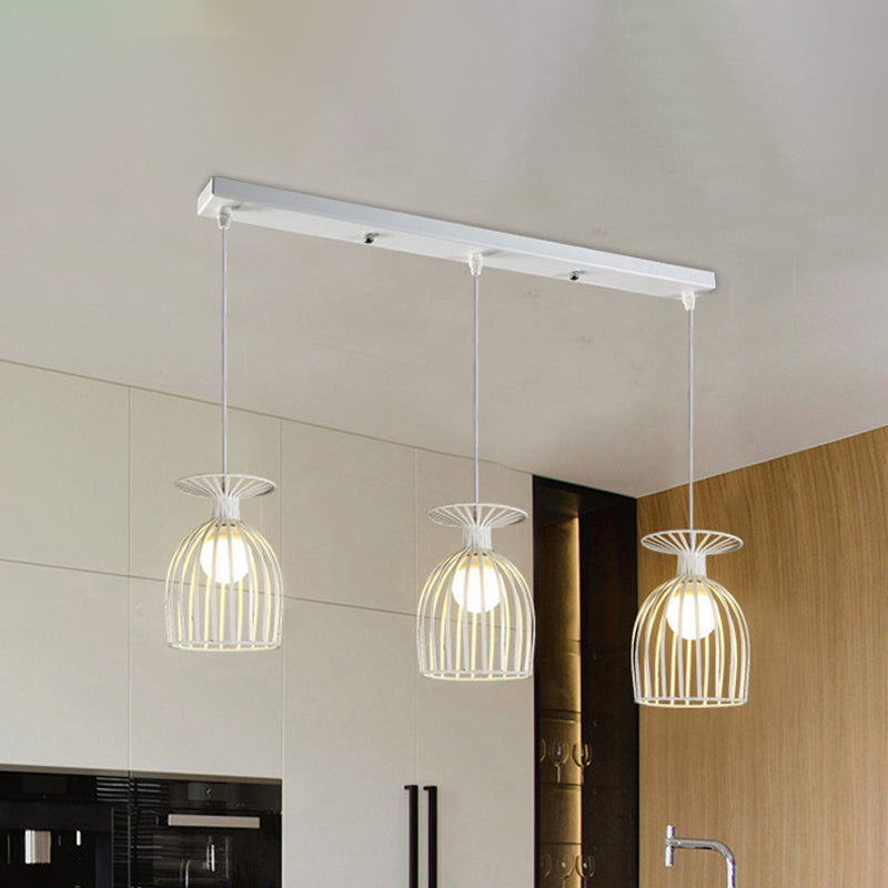 Industrial Metal Wine Glass Pendant Light With Wire Guard - 3 Head Living Room Hanging In White /