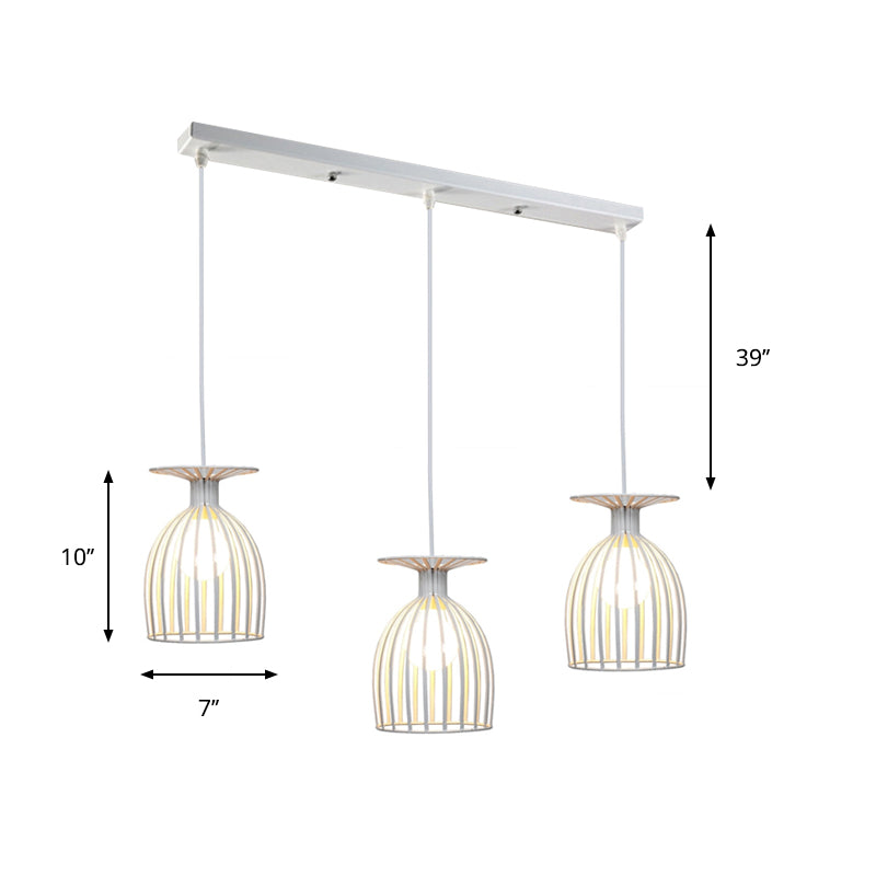 Industrial Metal Wine Glass Pendant Light With Wire Guard - 3 Head Living Room Hanging In White