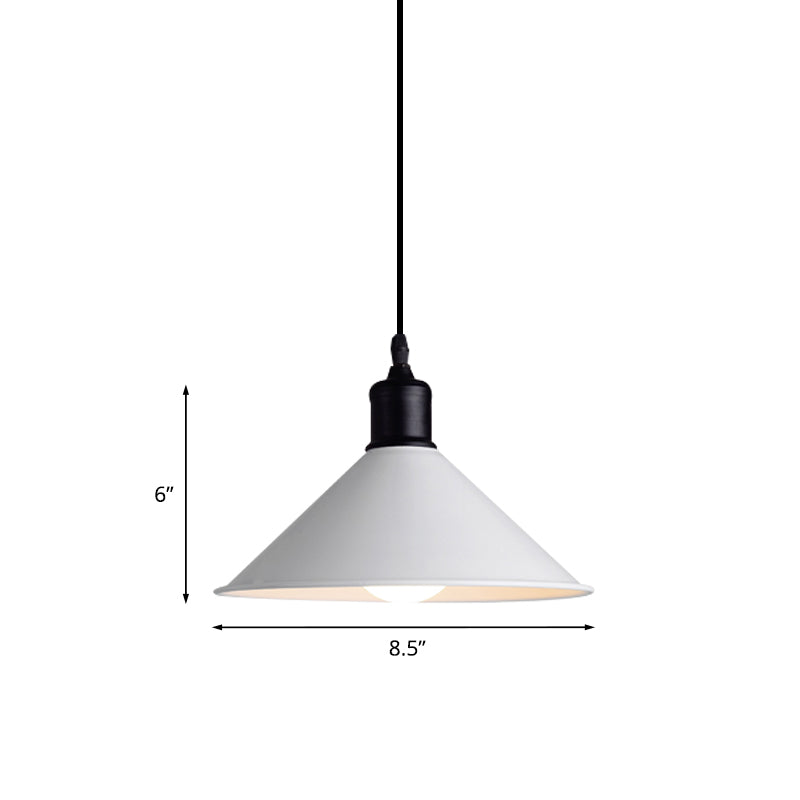 Suspension de plafond en métal - Forme conique, cordon réglable, design moderne - Blanc, largeur 7,5"/8,5"