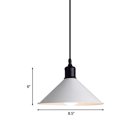 Suspension de plafond en métal - Forme conique, cordon réglable, design moderne - Blanc, largeur 7,5"/8,5"