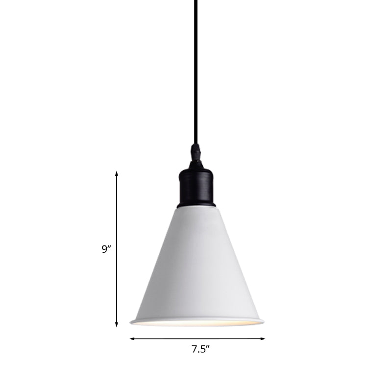 Suspension de plafond en métal - Forme conique, cordon réglable, design moderne - Blanc, largeur 7,5"/8,5"