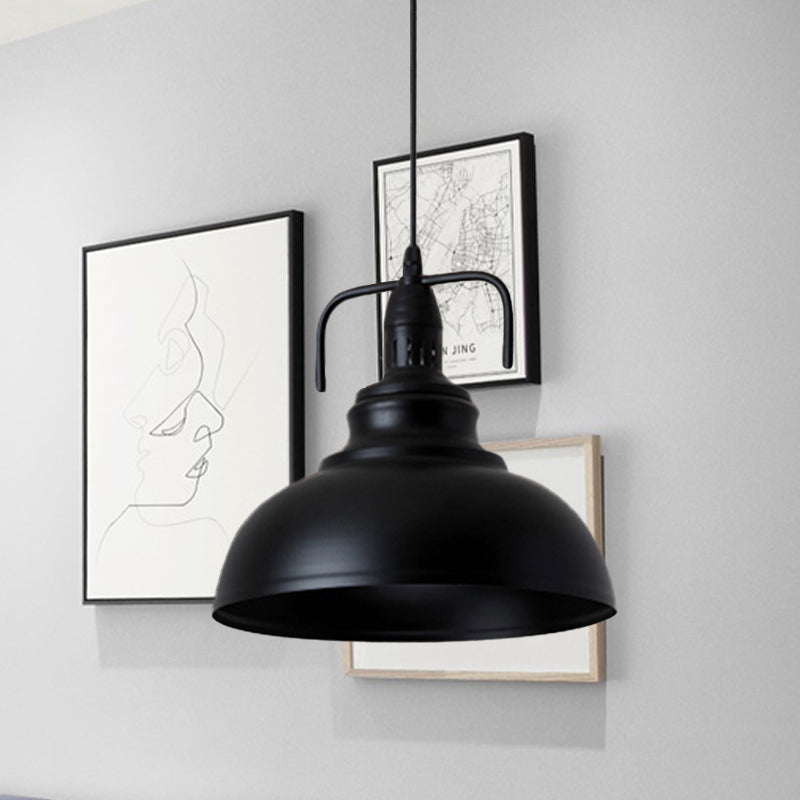 Industrial Metal Pendant Light With Adjustable Cord - 11.5/14 Black Dome Shade 1-Light Fixture For