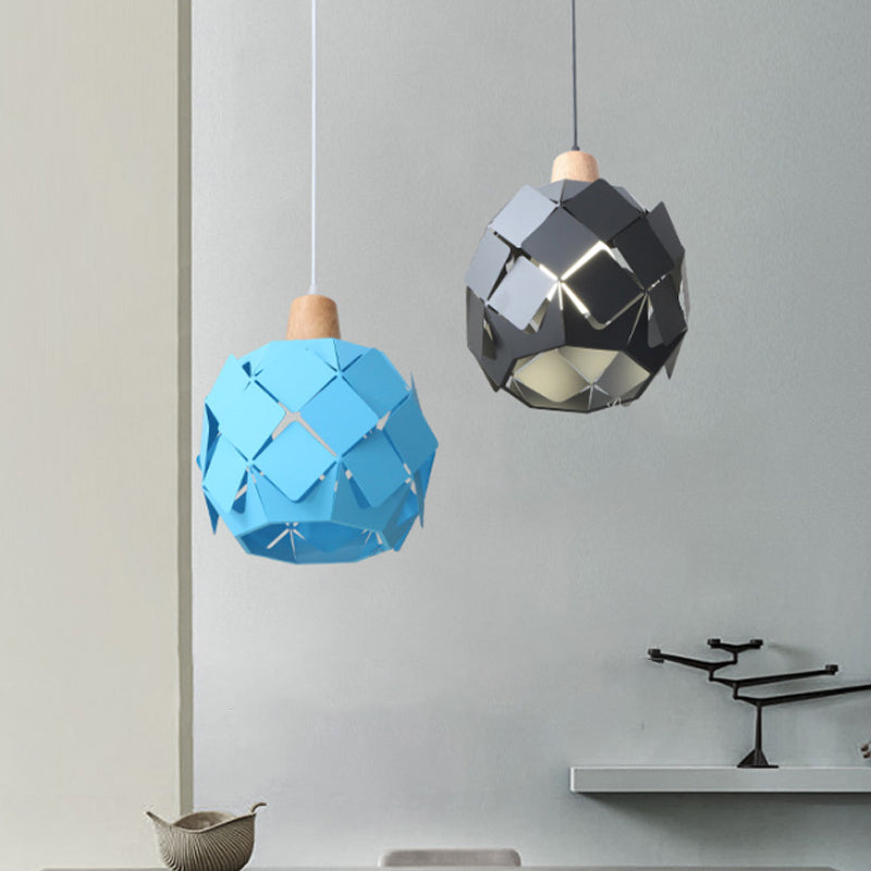 Modern Metal Shade Pendant Light Fixture – Blue/Black/White Globe Pendant Lighting – 1 Light Hanging