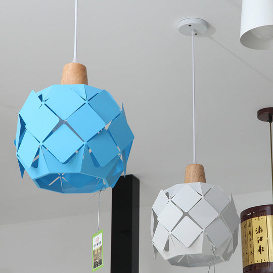 Modern Metal Shade Pendant Light Fixture – Blue/Black/White Globe Pendant Lighting – 1 Light Hanging