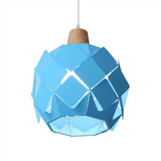 Modern Metal Globe Pendant Light With 1 Hanging Lamp - Blue/Black/White Shade