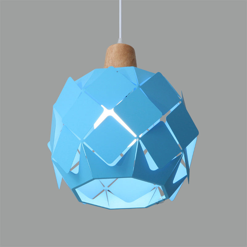Modern Metal Shade Pendant Light Fixture – Blue/Black/White Globe Pendant Lighting – 1 Light Hanging