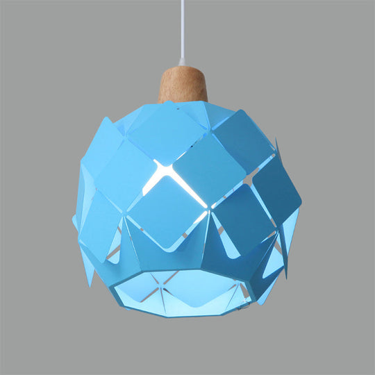 Modern Metal Shade Pendant Light Fixture – Blue/Black/White Globe Pendant Lighting – 1 Light Hanging