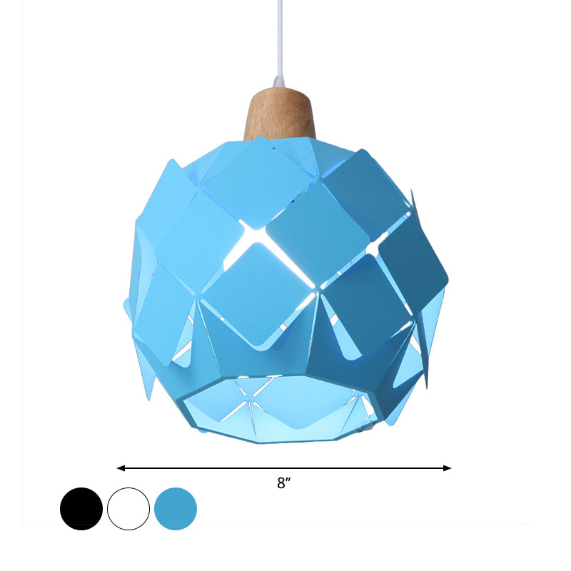 Modern Metal Globe Pendant Light With 1 Hanging Lamp - Blue/Black/White Shade