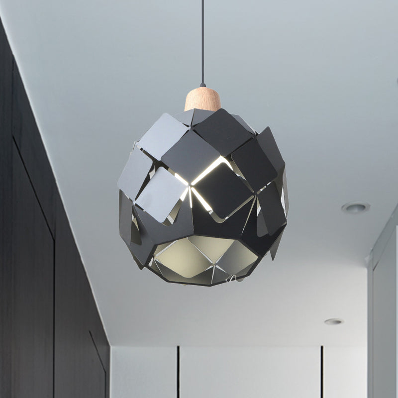 Modern Metal Shade Pendant Light Fixture – Blue/Black/White Globe Pendant Lighting – 1 Light Hanging
