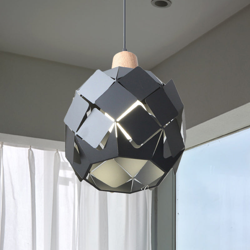 Modern Metal Globe Pendant Light With 1 Hanging Lamp - Blue/Black/White Shade