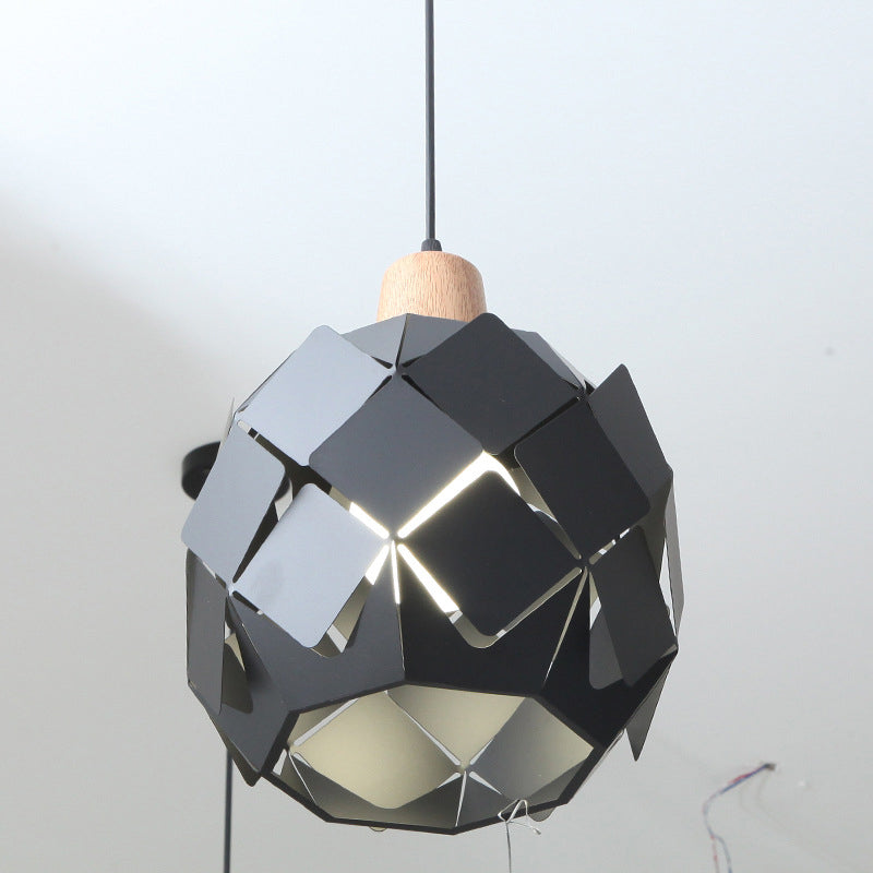 Modern Metal Globe Pendant Light With 1 Hanging Lamp - Blue/Black/White Shade