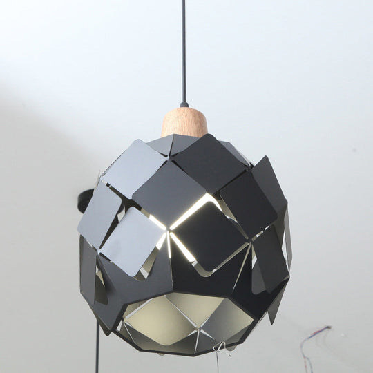 Modern Metal Globe Pendant Light With 1 Hanging Lamp - Blue/Black/White Shade