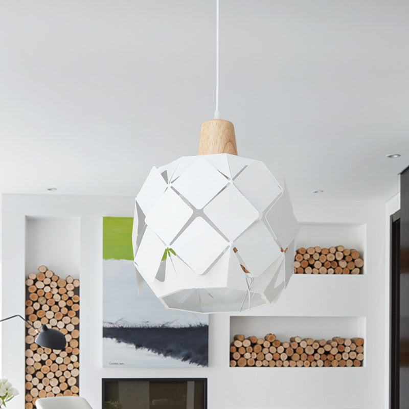 Modern Metal Globe Pendant Light With 1 Hanging Lamp - Blue/Black/White Shade White