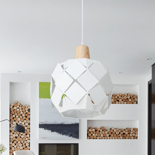 Modern Metal Globe Pendant Light With 1 Hanging Lamp - Blue/Black/White Shade White