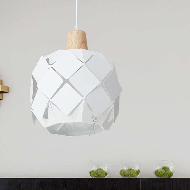 Modern Metal Globe Pendant Light With 1 Hanging Lamp - Blue/Black/White Shade