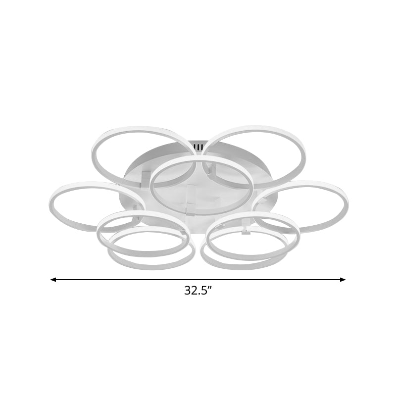 Minimalist Acrylic Semi Flush Ceiling Light for Living Room - Multi Ring Design, 3/9/12 Lights, White