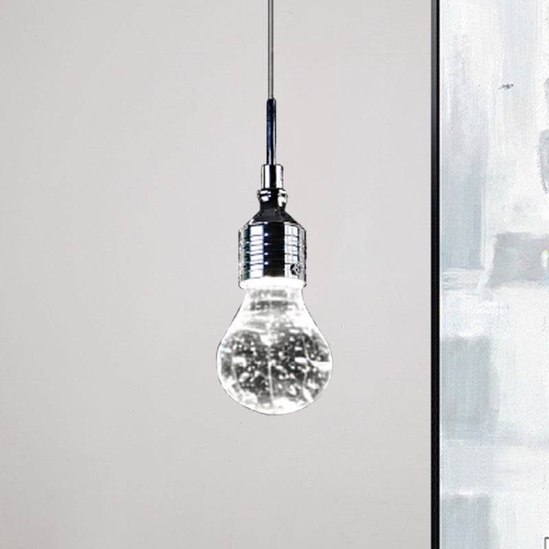 Modern Pendant Ceiling Light: Bulb Shaped Metal with Clear Bubble Crystal, Single Bulb Hanging Light in Warm/White Glow