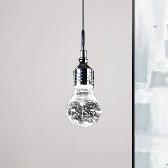 Modern Pendant Ceiling Light: Bulb Shaped Metal with Clear Bubble Crystal, Single Bulb Hanging Light in Warm/White Glow