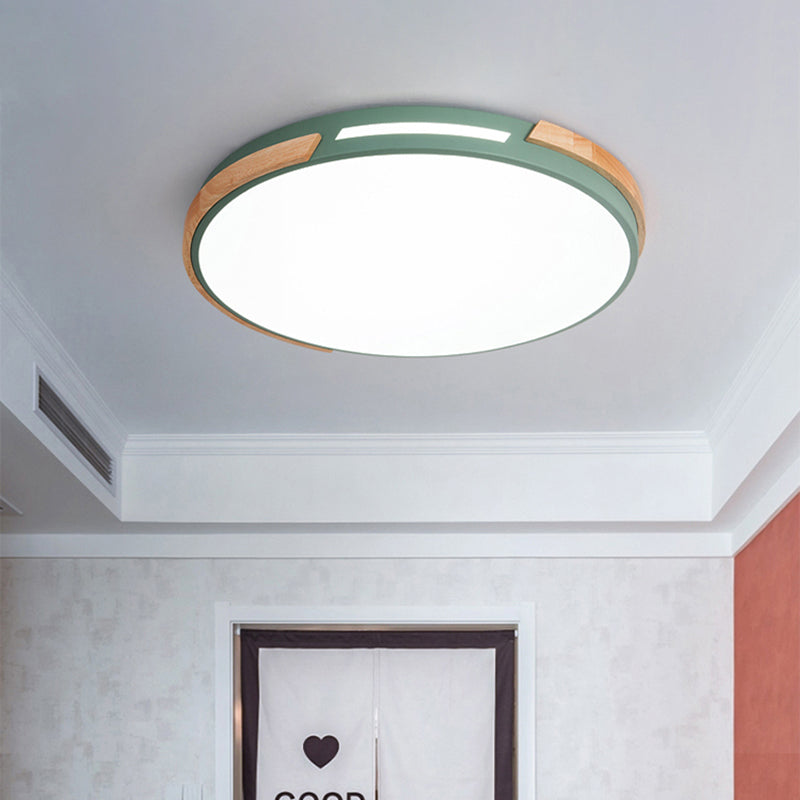 Modern LED Circle Flush Ceiling Light with Macaron Style Acrylic in Green/Grey/White - Ideal for Dining Room Corridor
