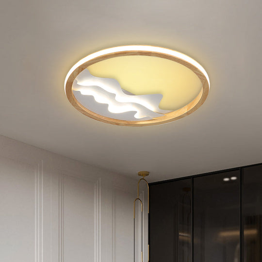 Contemporary Wood Mountain View Flushmount Light - Stylish 17/21 Inch Wide Led Ceiling Lamp For