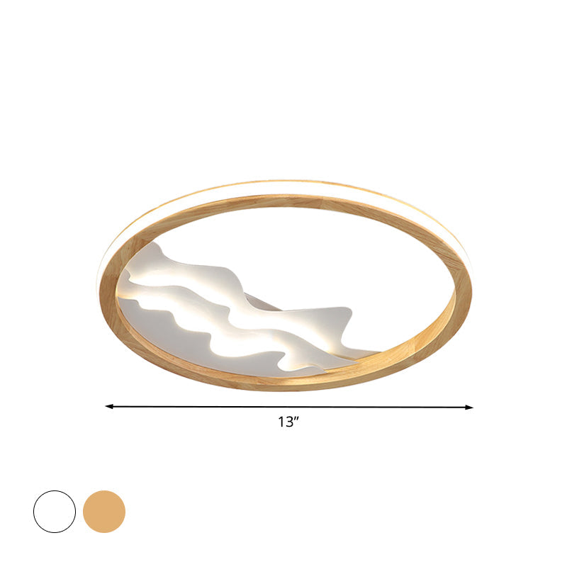 Contemporary Wood Mountain View Flushmount Light - Stylish 17/21 Inch Wide LED Ceiling Lamp for Study Room