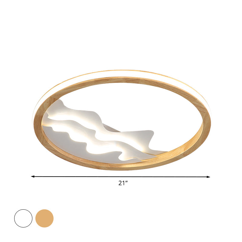 Contemporary Wood Mountain View Flushmount Light - Stylish 17/21 Inch Wide LED Ceiling Lamp for Study Room