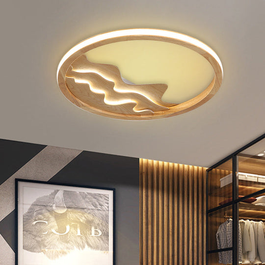 Contemporary Wood Mountain View Flushmount Light - Stylish 17/21 Inch Wide LED Ceiling Lamp for Study Room