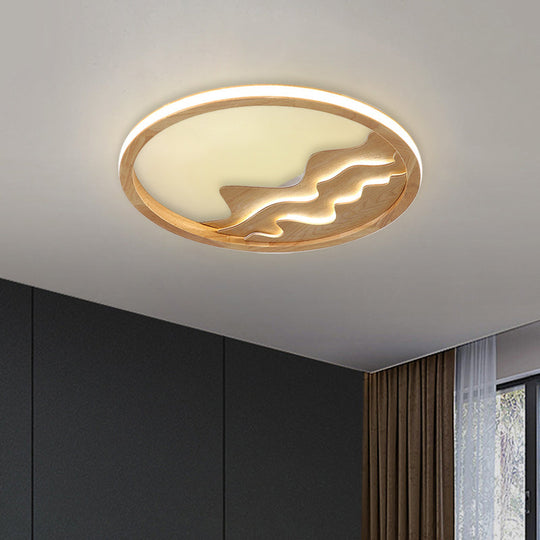 Contemporary Wood Mountain View Flushmount Light - Stylish 17/21 Inch Wide Led Ceiling Lamp For
