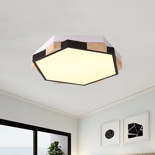 Hexagon LED Flush Ceiling Light - Acrylic Macaron Style - Eye-Caring Lamp (Black/Blue/Green/Pink/Yellow)