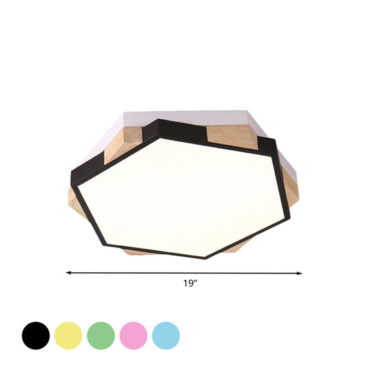Hexagon LED Flush Ceiling Light - Acrylic Macaron Style - Eye-Caring Lamp (Black/Blue/Green/Pink/Yellow)