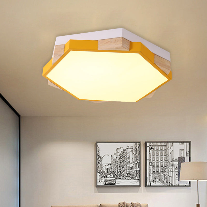 Hexagon LED Flush Ceiling Light - Acrylic Macaron Style - Eye-Caring Lamp (Black/Blue/Green/Pink/Yellow)