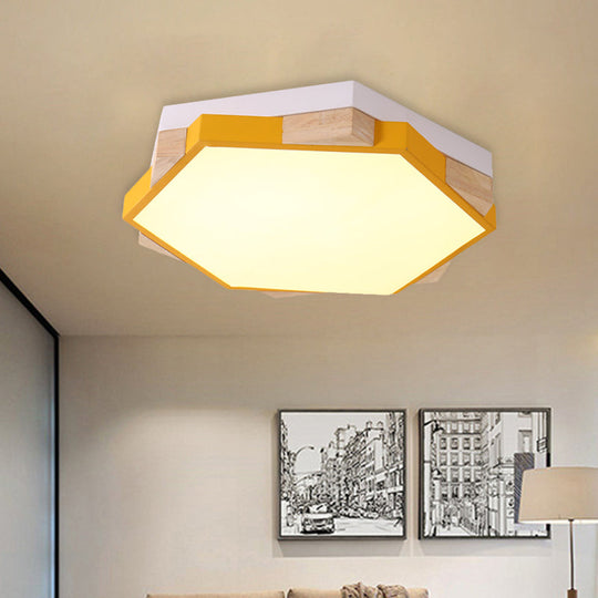 Hexagon LED Flush Ceiling Light - Acrylic Macaron Style - Eye-Caring Lamp (Black/Blue/Green/Pink/Yellow)