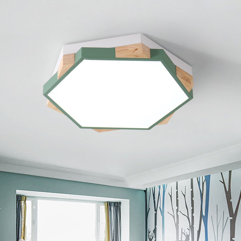 Hexagon LED Flush Ceiling Light - Acrylic Macaron Style - Eye-Caring Lamp (Black/Blue/Green/Pink/Yellow)