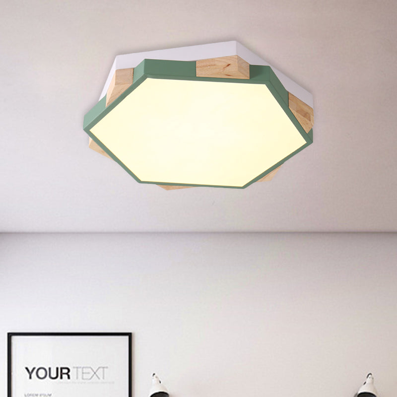 Hexagon LED Flush Ceiling Light - Acrylic Macaron Style - Eye-Caring Lamp (Black/Blue/Green/Pink/Yellow)