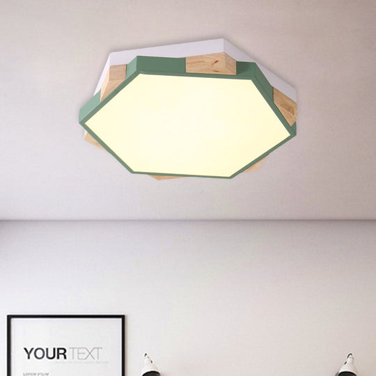Hexagon LED Flush Ceiling Light - Acrylic Macaron Style - Eye-Caring Lamp (Black/Blue/Green/Pink/Yellow)