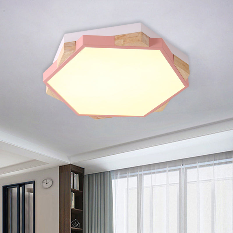 Hexagon LED Flush Ceiling Light - Acrylic Macaron Style - Eye-Caring Lamp (Black/Blue/Green/Pink/Yellow)