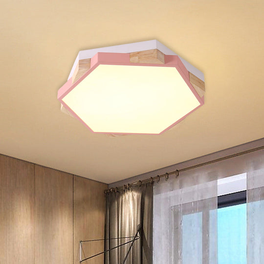 Hexagon LED Flush Ceiling Light - Acrylic Macaron Style - Eye-Caring Lamp (Black/Blue/Green/Pink/Yellow)