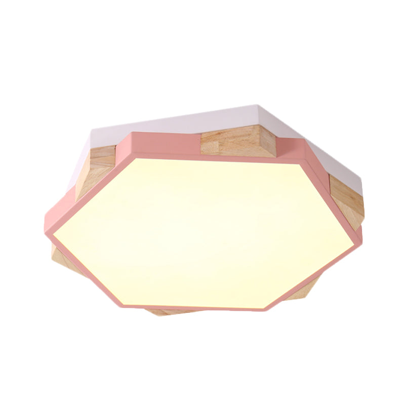 Hexagon LED Flush Ceiling Light - Acrylic Macaron Style - Eye-Caring Lamp (Black/Blue/Green/Pink/Yellow)