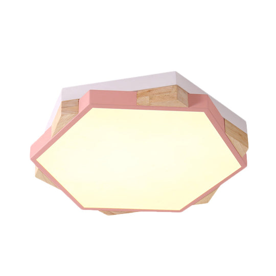 Hexagon LED Flush Ceiling Light - Acrylic Macaron Style - Eye-Caring Lamp (Black/Blue/Green/Pink/Yellow)
