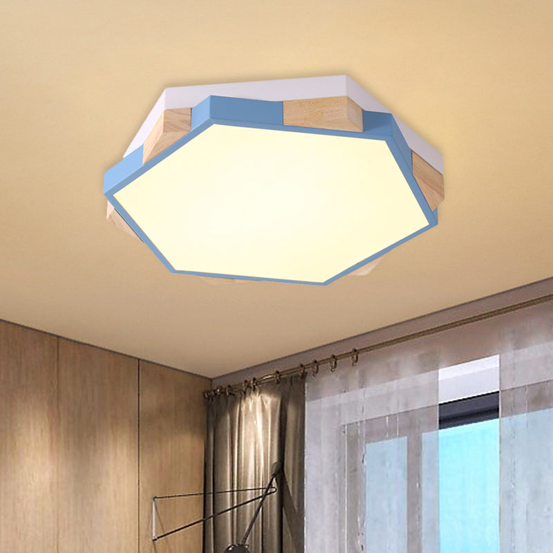 Hexagon LED Flush Ceiling Light - Acrylic Macaron Style - Eye-Caring Lamp (Black/Blue/Green/Pink/Yellow)