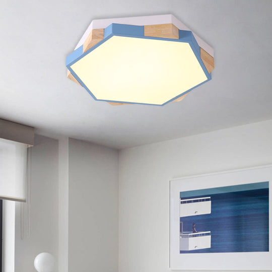 Hexagon LED Flush Ceiling Light - Acrylic Macaron Style - Eye-Caring Lamp (Black/Blue/Green/Pink/Yellow)