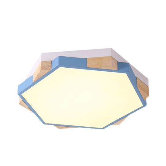 Hexagon LED Flush Ceiling Light - Acrylic Macaron Style - Eye-Caring Lamp (Black/Blue/Green/Pink/Yellow)