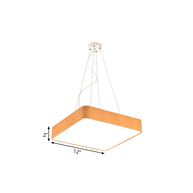 Modern LED Suspension Pendant Lamp Kit – Wooden Square Design in Various Widths (12"/16"/19.5") – Available in White, Warm, or Natural Light